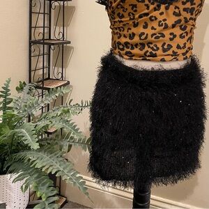Furry Black Mini Skirt